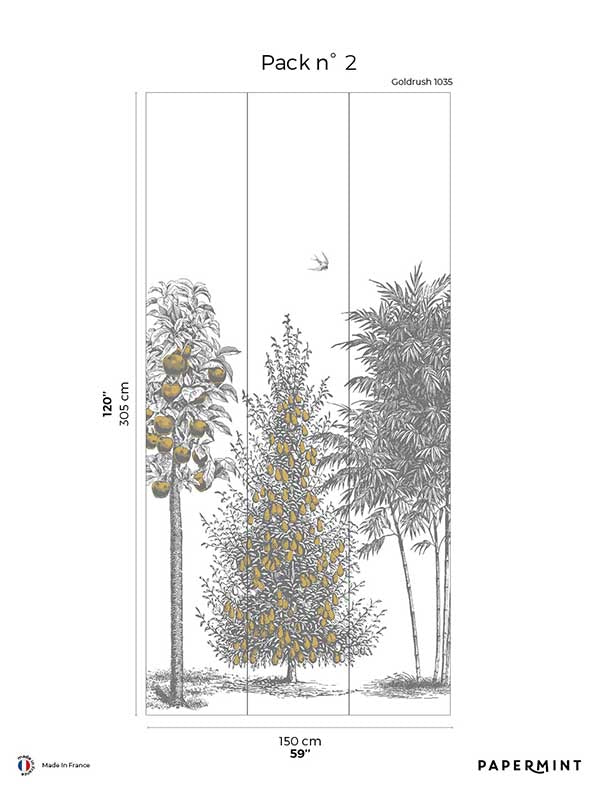 Orchards Pack 2 fabric in gold color - pattern number 8184-BF1-B - by Veer Decor in the Papermint Wall Murals collection
