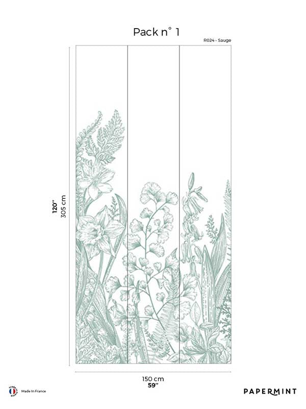 Garden Line Pack 1 mural in sage color - pattern number 8184-BG2-A - by Veer Decor in the Papermint Wall Murals collection