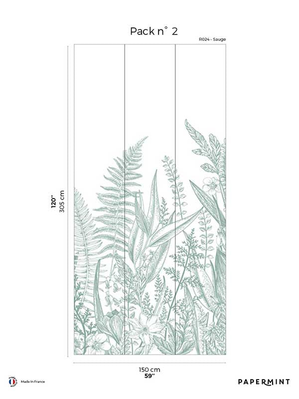 Garden Line Pack 2 mural in sage color - pattern number 8184-BG2-B - by Veer Decor in the Papermint Wall Murals collection
