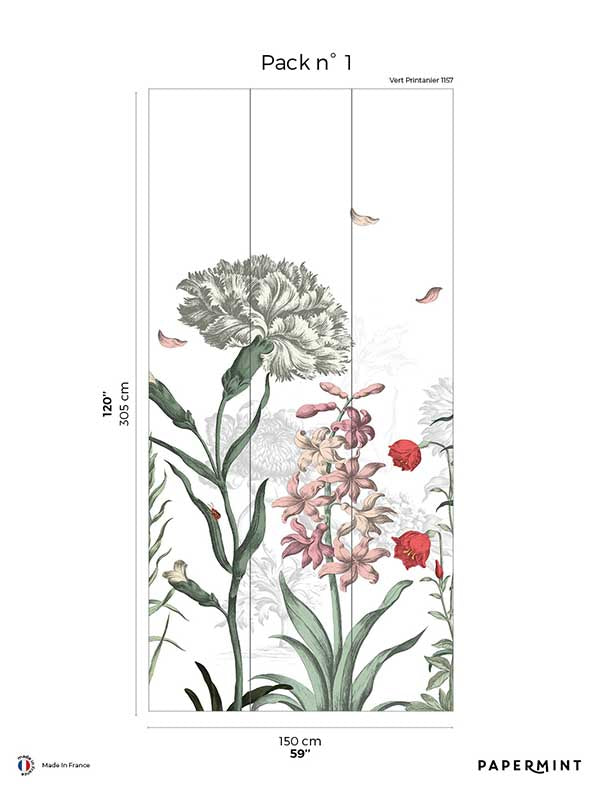 English Garden Pack 1 mural in green color - pattern number 8184-BK1-A - by Veer Decor in the Papermint Wall Murals collection