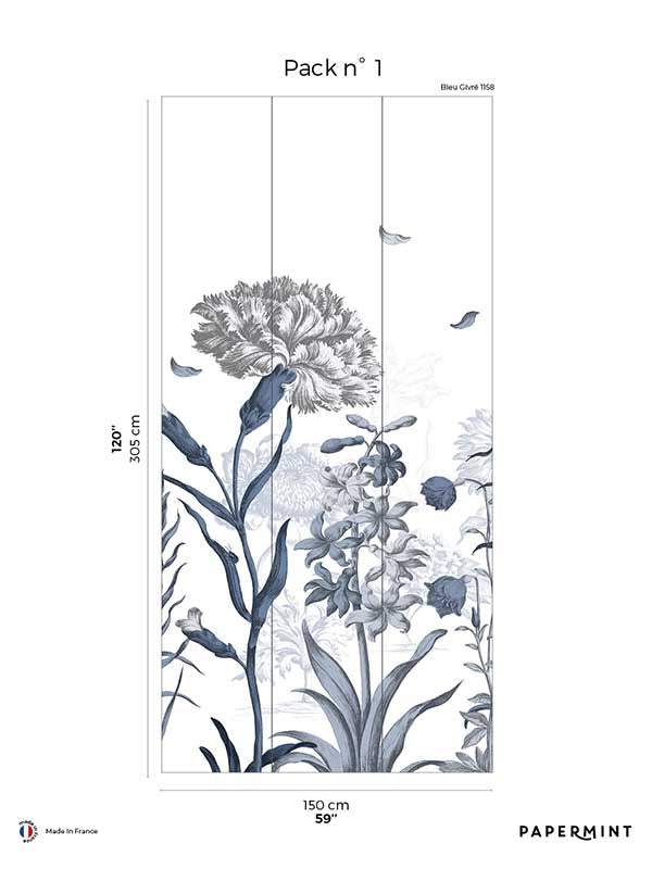 English Garden Pack 1 mural in blue color - pattern number 8184-BK2-A - by Veer Decor in the Papermint Wall Murals collection