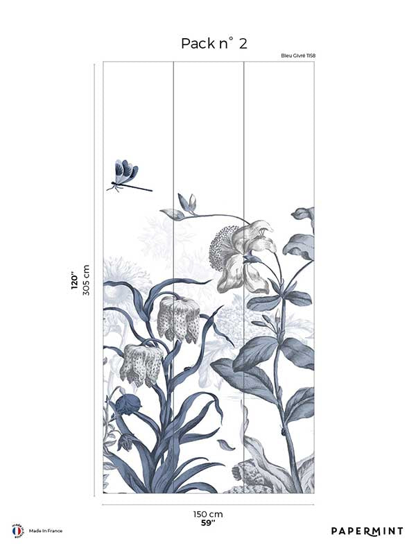 English Garden Pack 2 mural in blue color - pattern number 8184-BK2-B - by Veer Decor in the Papermint Wall Murals collection