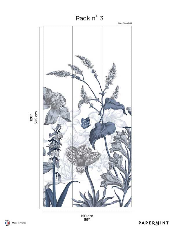 English Garden Pack 3 mural in blue color - pattern number 8184-BK2-C - by Veer Decor in the Papermint Wall Murals collection