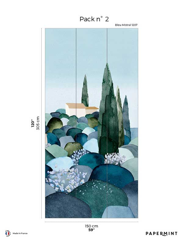Cypresses Pack 2 mural in blue color - pattern number 8184-BQ1-B - by Veer Decor in the Papermint Wall Murals collection
