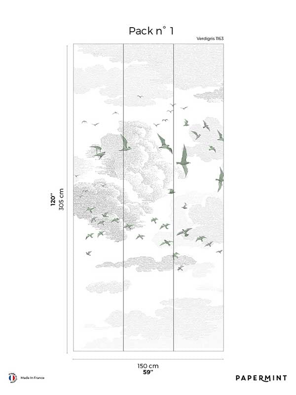 Birds Pack 1 mural in green color - pattern number 8184-BR1-A - by Veer Decor in the Papermint Wall Murals collection