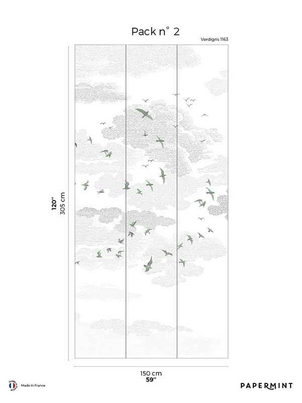 Birds Pack 2 fabric in green color - pattern number 8184-BR1-B - by Veer Decor in the Papermint Wall Murals collection