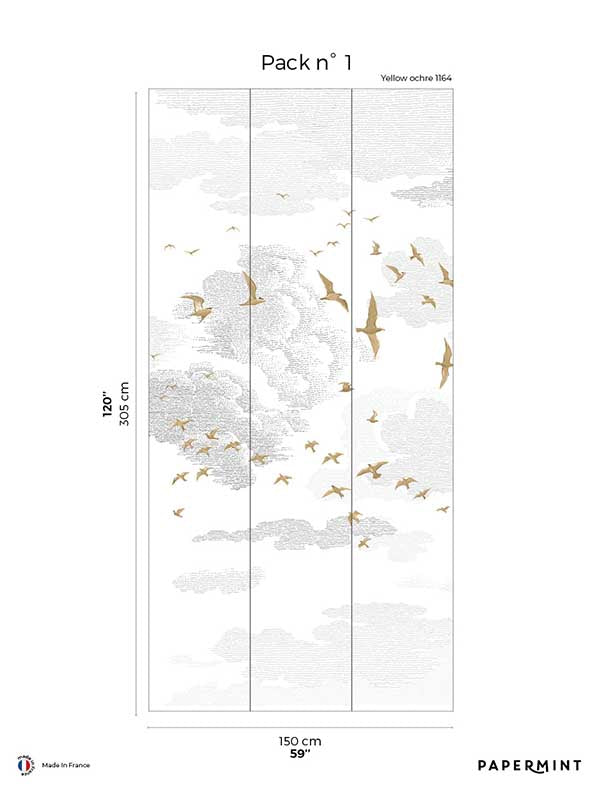 Birds Pack 1 mural in yellow color - pattern number 8184-BR2-A - by Veer Decor in the Papermint Wall Murals collection