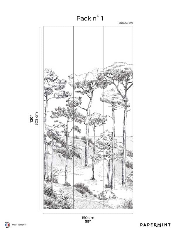 Pines Pack 1 mural in black color - pattern number 8184-BT1-A - by Veer Decor in the Papermint Wall Murals collection