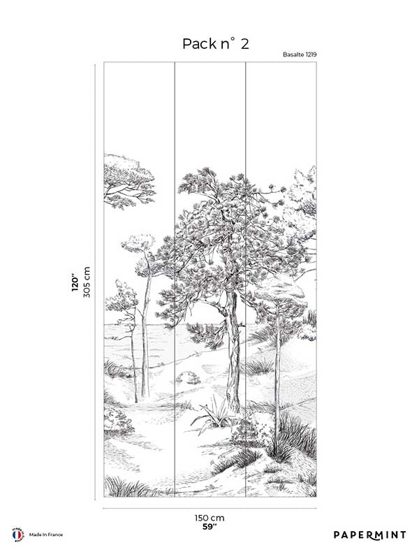 Pines Pack 2 mural in black color - pattern number 8184-BT1-B - by Veer Decor in the Papermint Wall Murals collection