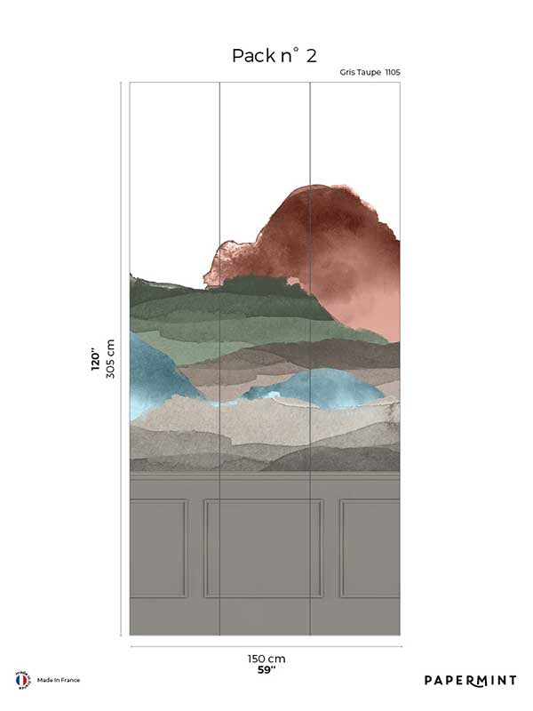 Line Water Chair Rail Faux Wainscot Pack 2 mural in taupe color - pattern number 8184-BW2-B - by Veer Decor in the Papermint Wall Murals collection