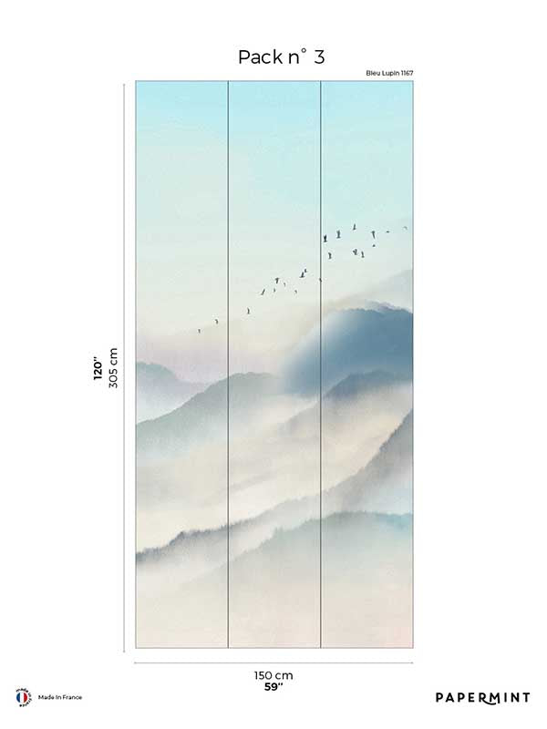 Japanese Mountain Pack 3 mural in blue color - pattern number 8184-CF1-C - by Veer Decor in the Papermint Wall Murals collection