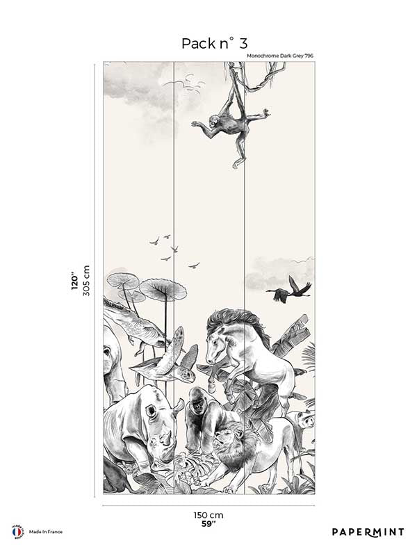 Noah Pack 3 fabric in gray color - pattern number 8184-CI1-C - by Veer Decor in the Papermint Wall Murals collection