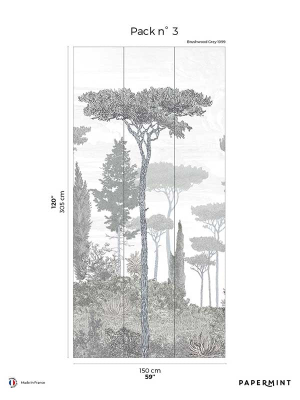Pinery Pack 3 mural in gray color - pattern number 8184-CN2-C - by Veer Decor in the Papermint Wall Murals collection