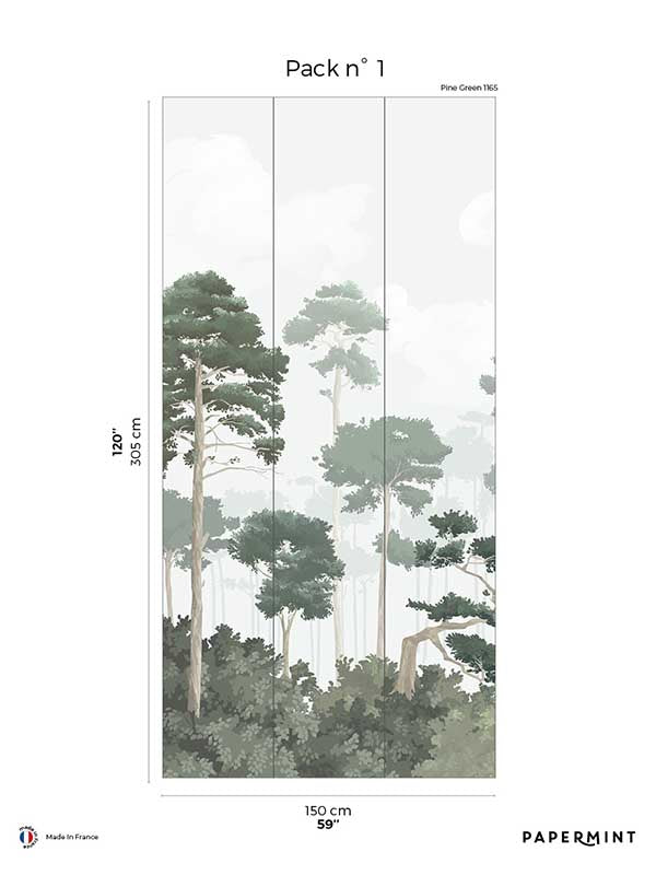 Pinewood Pack 1 mural in green color - pattern number 8184-CO1-A - by Veer Decor in the Papermint Wall Murals collection