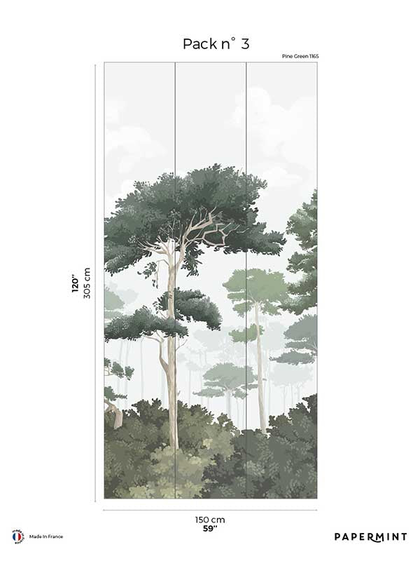 Pinewood Pack 3 mural in green color - pattern number 8184-CO1-C - by Veer Decor in the Papermint Wall Murals collection