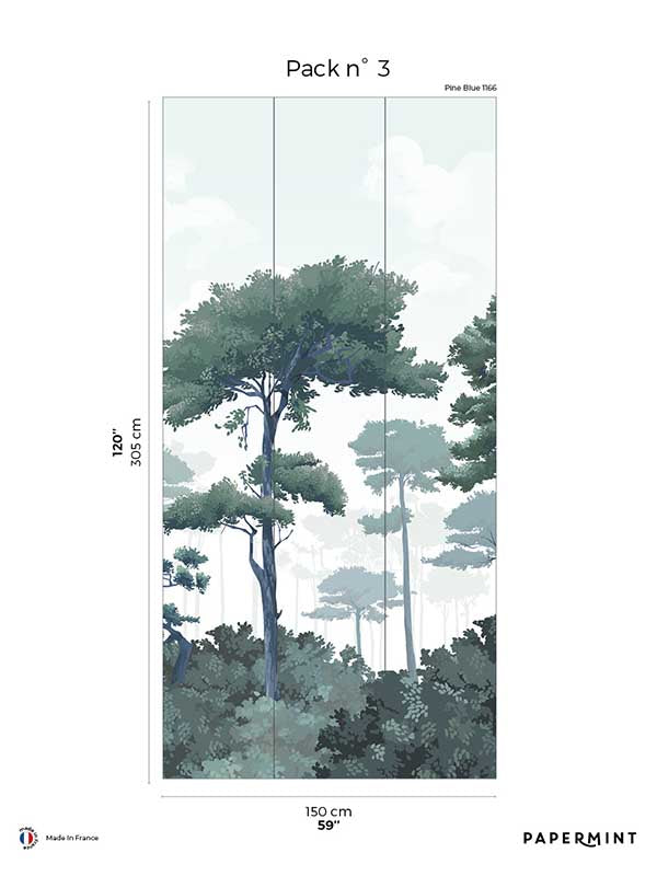 Pinewood Pack 3 mural in blue color - pattern number 8184-CO2-C - by Veer Decor in the Papermint Wall Murals collection