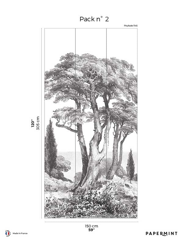 Porquerolles Pack 2 mural in gray color - pattern number 8184-CP1-B - by Veer Decor in the Papermint Wall Murals collection