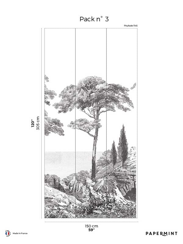 Porquerolles Pack 3 mural in gray color - pattern number 8184-CP1-C - by Veer Decor in the Papermint Wall Murals collection