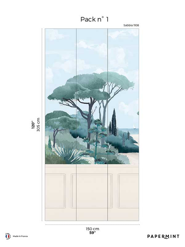 Riviera Beach Chair Rail Faux Wainscot Pack 1 mural in beige color - pattern number 8184-CS1-A - by Veer Decor in the Papermint Wall Murals collection