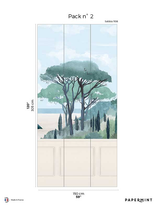 Riviera Beach Chair Rail Faux Wainscot Pack 2 mural in beige color - pattern number 8184-CS1-B - by Veer Decor in the Papermint Wall Murals collection