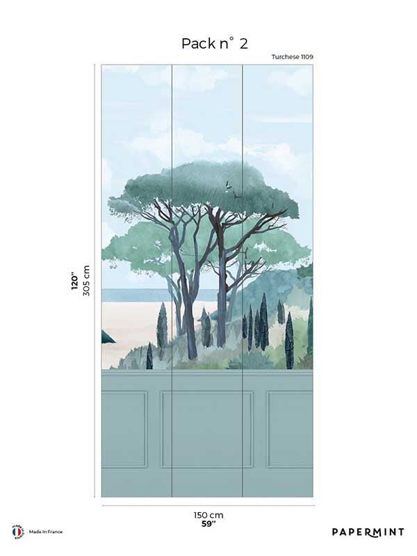 Riviera Beach Chair Rail Faux Wainscot Pack 2 mural in blue color - pattern number 8184-CS2-B - by Veer Decor in the Papermint Wall Murals collection