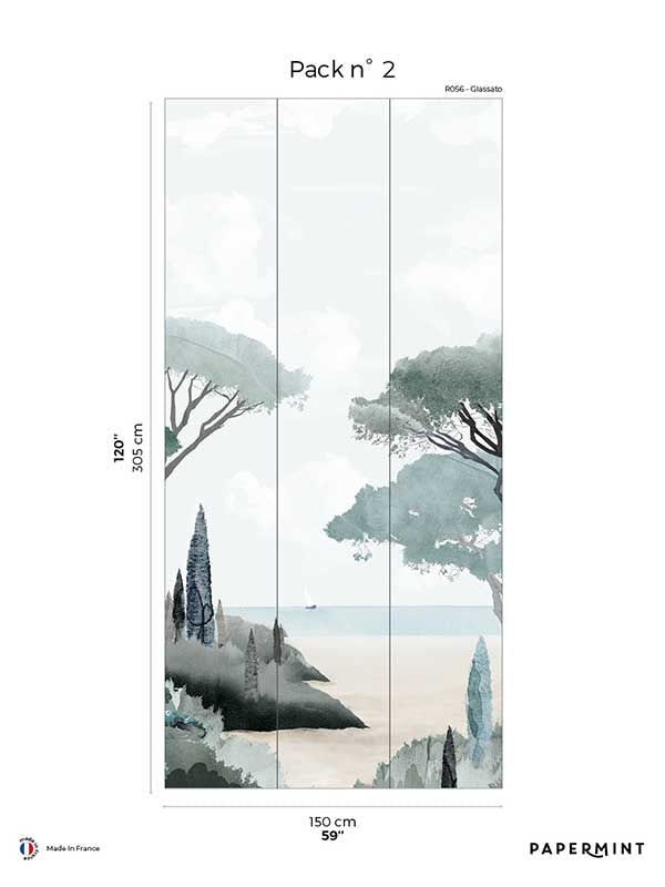 Riviera La Spiagga Pack 2 mural in green color - pattern number 8184-CT2-B - by Veer Decor in the Papermint Wall Murals collection