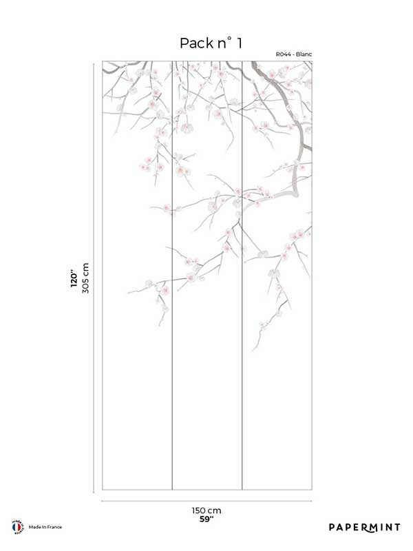 Sakura Pack 1 mural in white color - pattern number 8184-CW3-A - by Veer Decor in the Papermint Wall Murals collection
