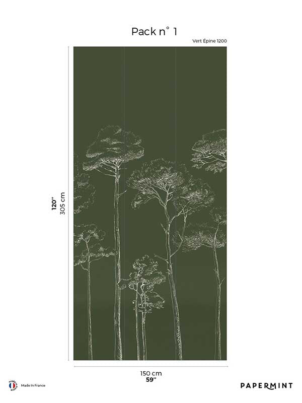 Under the Pines Pack 1 mural in green color - pattern number 8184-CY3-A - by Veer Decor in the Papermint Wall Murals collection