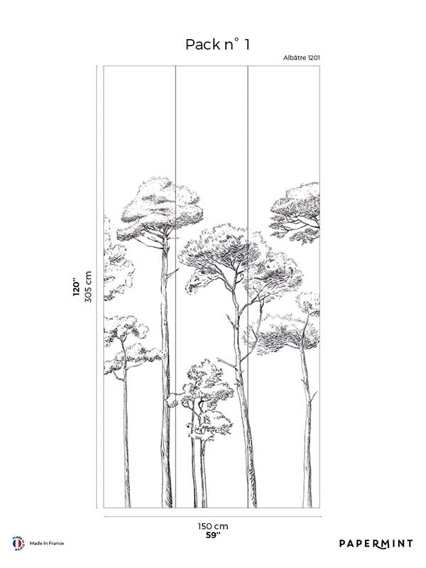 Under the Pines Pack 1 mural in black color - pattern number 8184-CY4-A - by Veer Decor in the Papermint Wall Murals collection