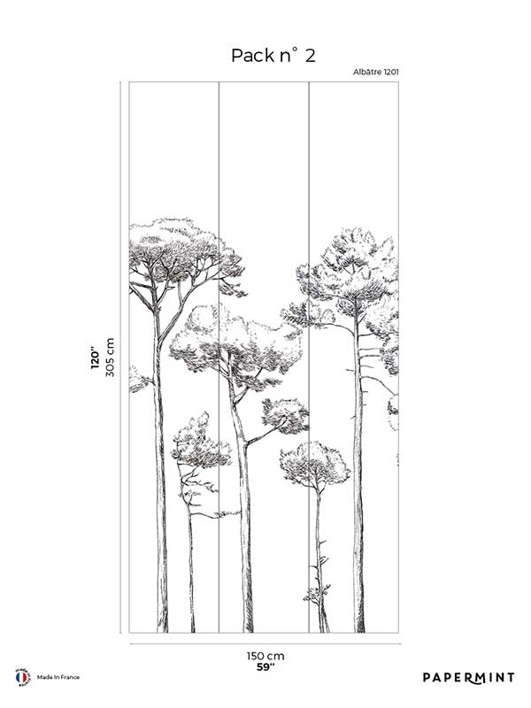 Under the Pines Pack 2 mural in black color - pattern number 8184-CY4-B - by Veer Decor in the Papermint Wall Murals collection