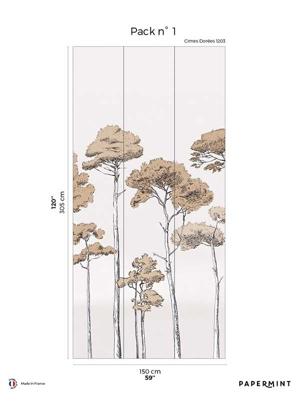 Under the Pines Pack 1 mural in gold color - pattern number 8184-CY6-A - by Veer Decor in the Papermint Wall Murals collection