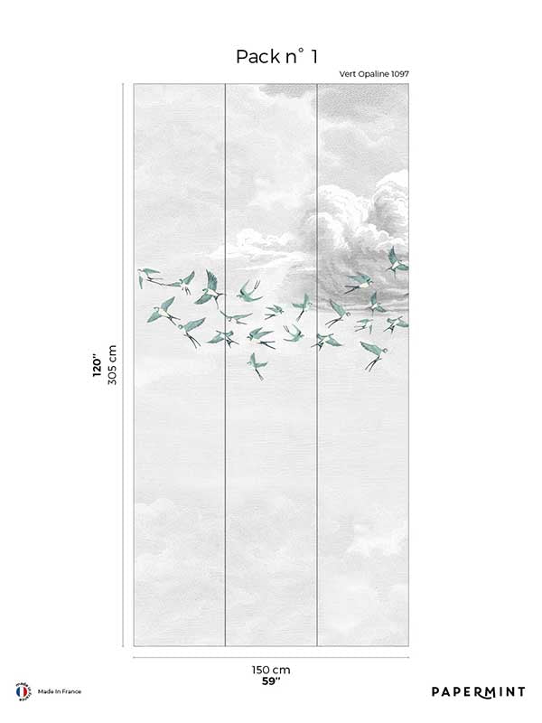 Sow Clouds Pack 1 mural in teal color - pattern number 8184-CZ1-A - by Veer Decor in the Papermint Wall Murals collection