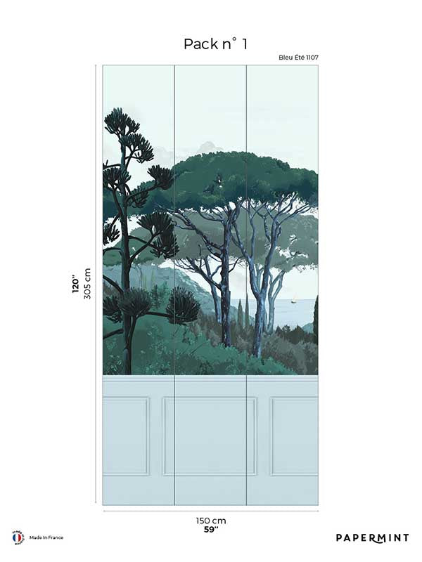 Tuscany Chair Rail with Faux Wainscoting Pack 1 mural in blue color - pattern number 8184-DB2-A - by Veer Decor in the Papermint Wall Murals collection