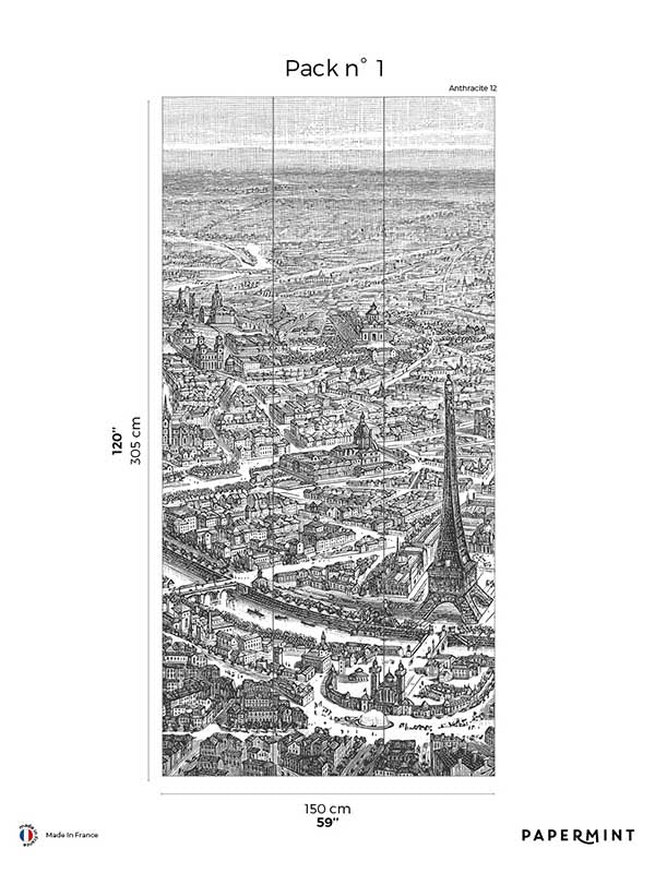 Eiffel Tower Pack 1 mural in gray color - pattern number 8184-DF1-A - by Veer Decor in the Papermint Wall Murals collection