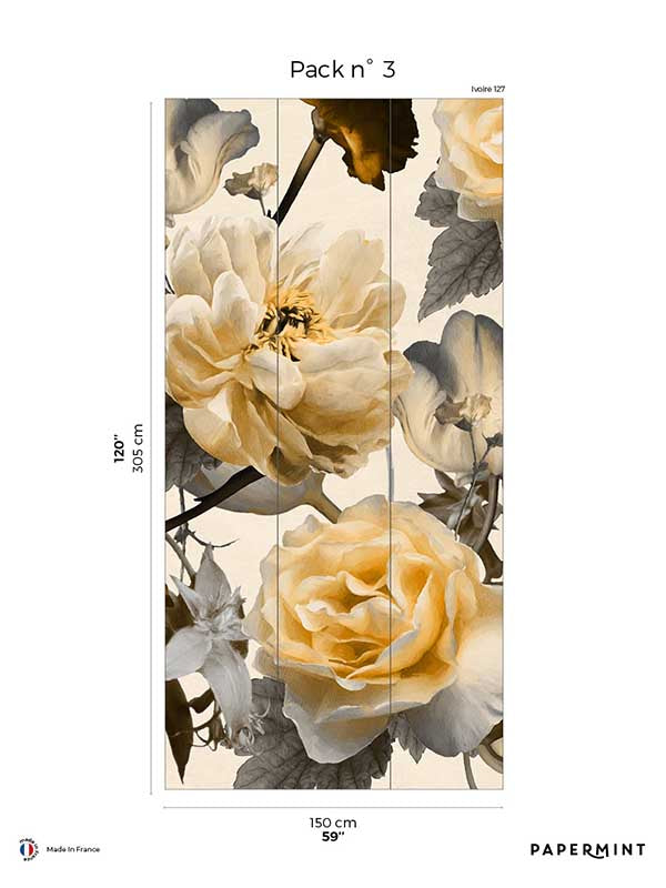 Vanity Pack 3 mural in yellow color - pattern number 8184-DG1-C - by Veer Decor in the Papermint Wall Murals collection