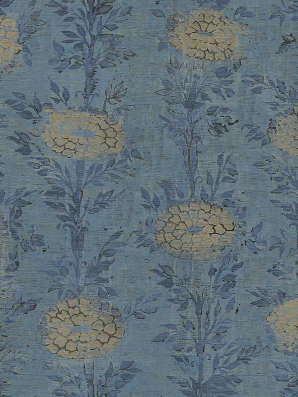 French Marigold fabric in denim and gold color - pattern number AF6520 - by Ronald Redding in the Tea Garden Second Edition collection
