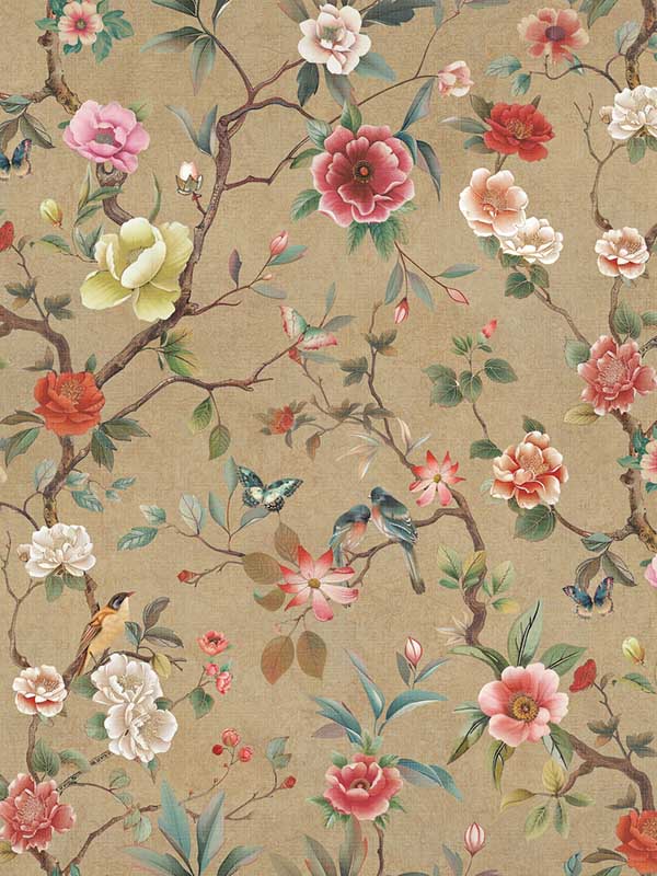 Kimoras Garden wallpaper in linen color - pattern number ZA8037 - by Ronald Redding in the Tea Garden Second Edition collection