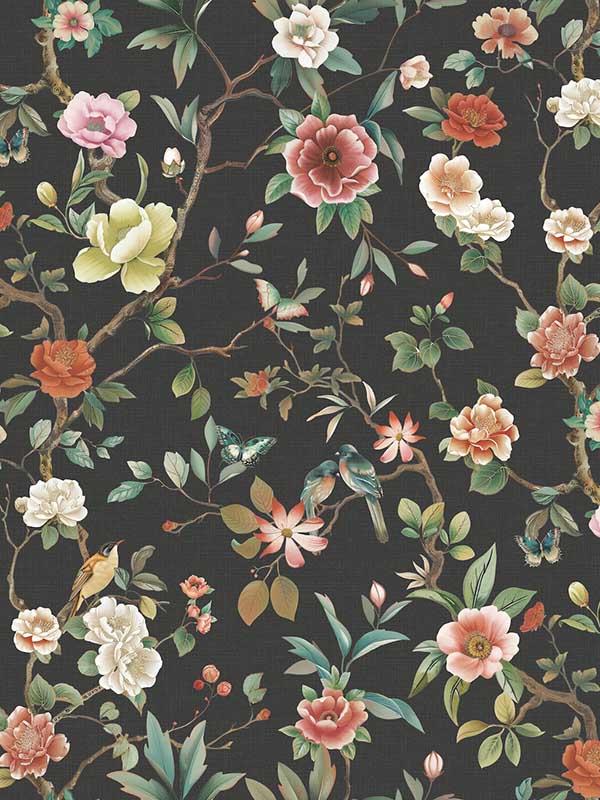 Kimoras Garden wallpaper in black color - pattern number ZA8038 - by Ronald Redding in the Tea Garden Second Edition collection
