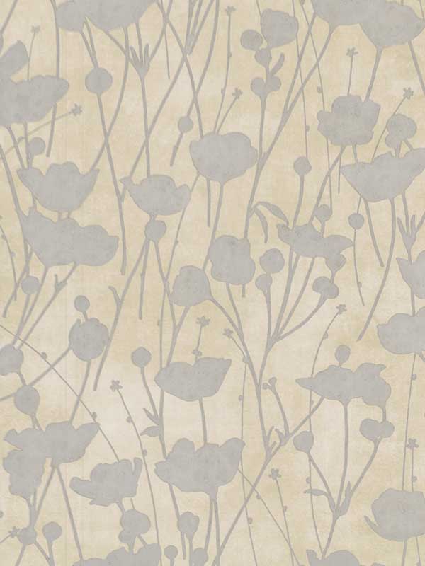 Shimmering Poppies wallpaper in cream and silver color - pattern number ZA8067 - by Ronald Redding in the Tea Garden Second Edition collection
