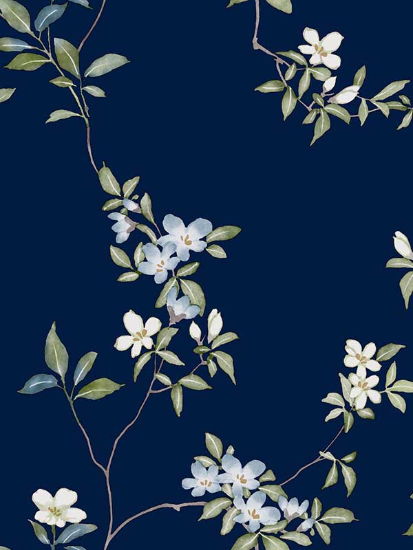 April Blossom wallpaper in navy color - pattern number ZA8071 - by Ronald Redding in the Tea Garden Second Edition collection