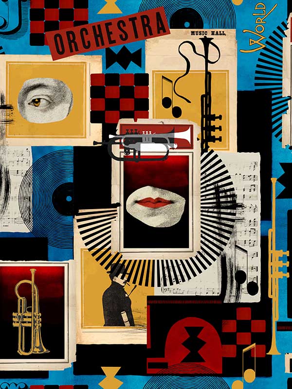 Composer Machine mural in blue color - pattern number WP20872 - by Mind the Gap in the Jazz Live collection