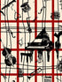 My Favourite Things mural in black red taupe color - pattern number WP20874 - by Mind the Gap in the Jazz Live collection