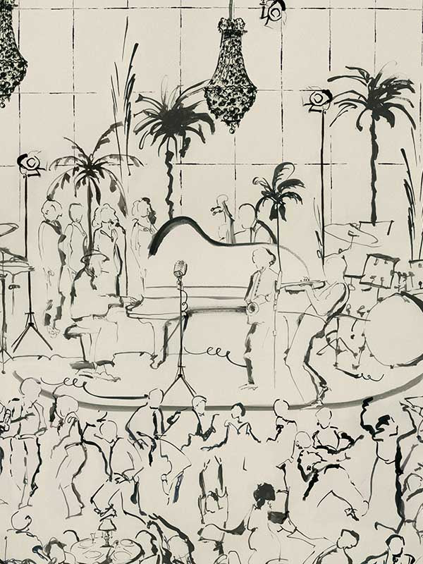 The Club mural in black grey color - pattern number WP20883 - by Mind the Gap in the Jazz Live collection