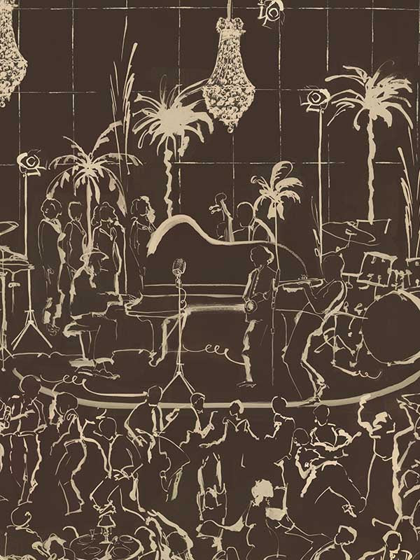 The Club mural in brunette color - pattern number WP20884 - by Mind the Gap in the Jazz Live collection
