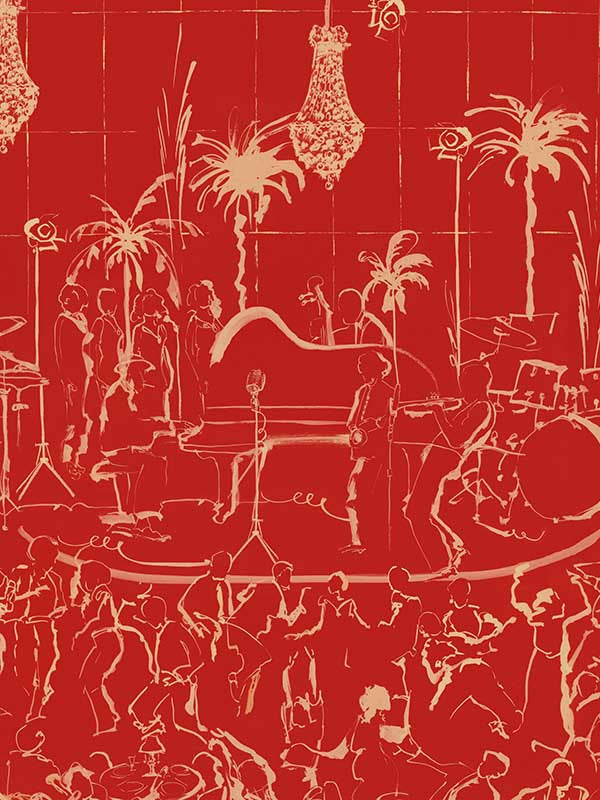 The Club mural in poppy color - pattern number WP20885 - by Mind the Gap in the Jazz Live collection