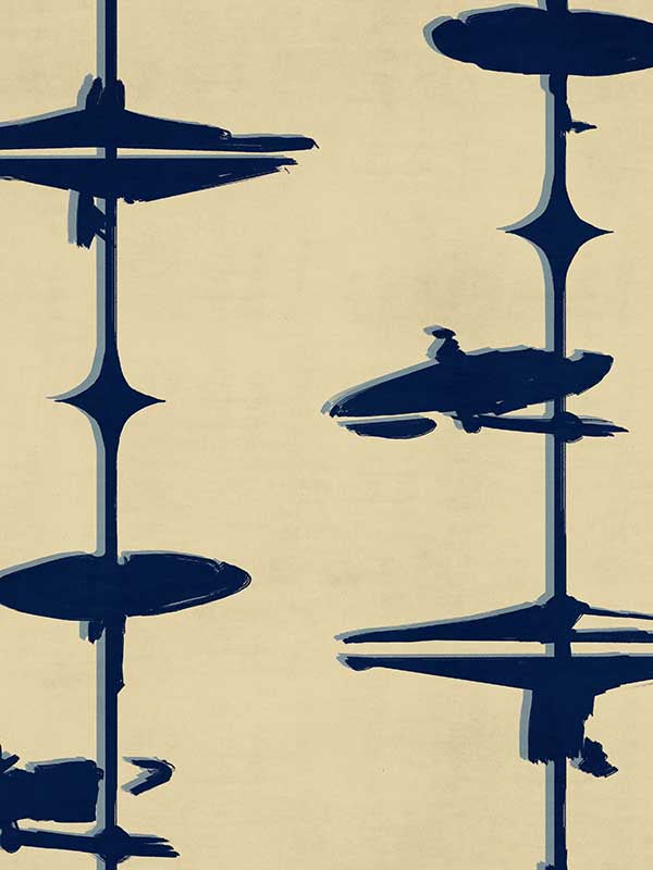 Hi Hats wallpaper in indigo color - pattern number WP30235 - by Mind the Gap in the Jazz Live collection