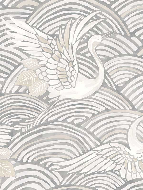 Egret Tidal Dance wallpaper in slate color - pattern number 4172-27496 - by A Street Prints in the Sea Salt collection