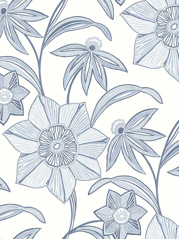 Star Flower Floral Trail wallpaper in blue color - pattern number 4172-27512 - by A Street Prints in the Sea Salt collection