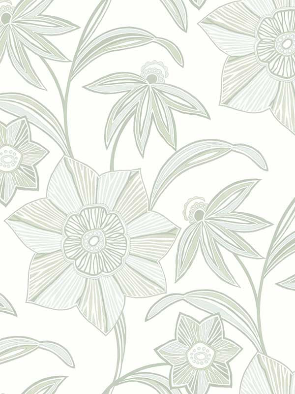 Star Flower Floral Trail wallpaper in light green color - pattern number 4172-27513 - by A Street Prints in the Sea Salt collection