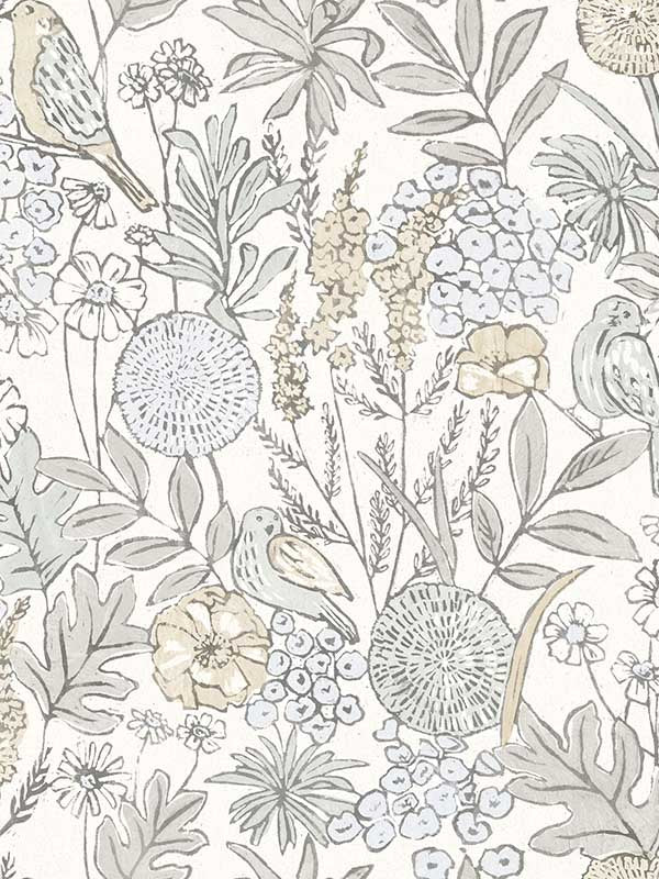 Goldfinch Birds and Blooms wallpaper in neutral color - pattern number 4148-27411 - by Chesapeake in the PrintWorks collection
